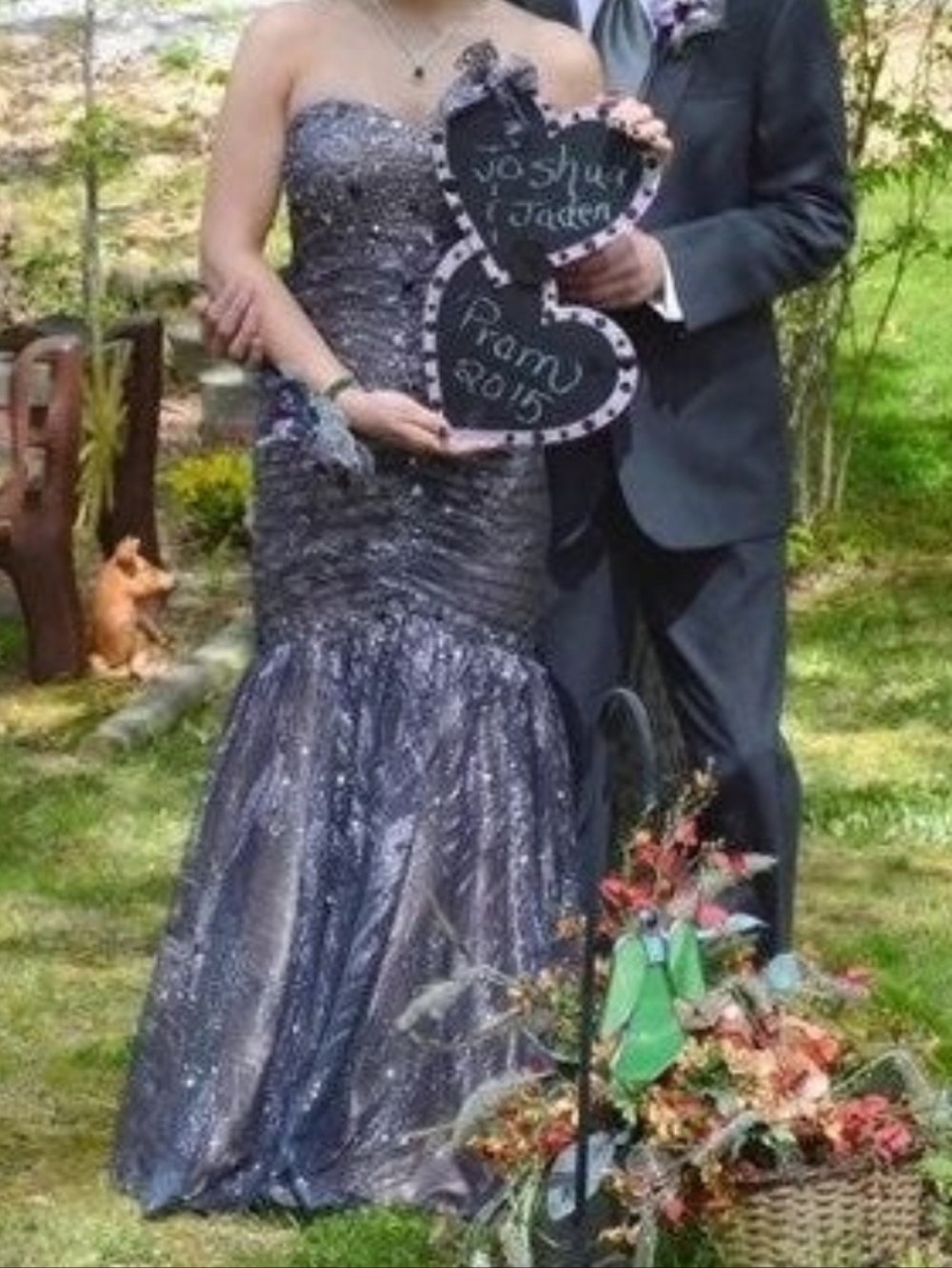 Purple & Silver Sequin Strapless Prom Gown